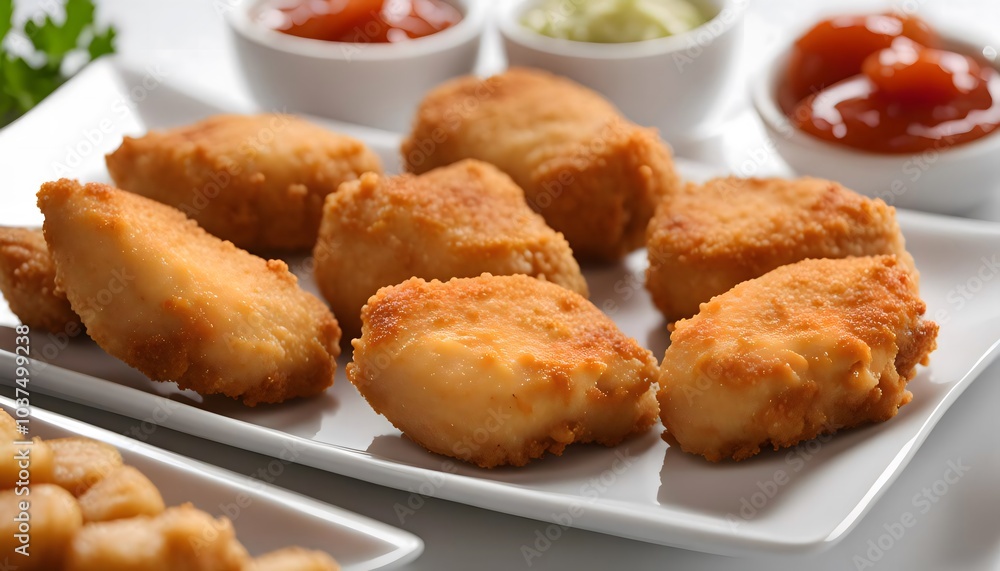 Close up of a Plate of Crispy Chicken Nuggets Close up of a Plate of Crispy Chicken Nuggets