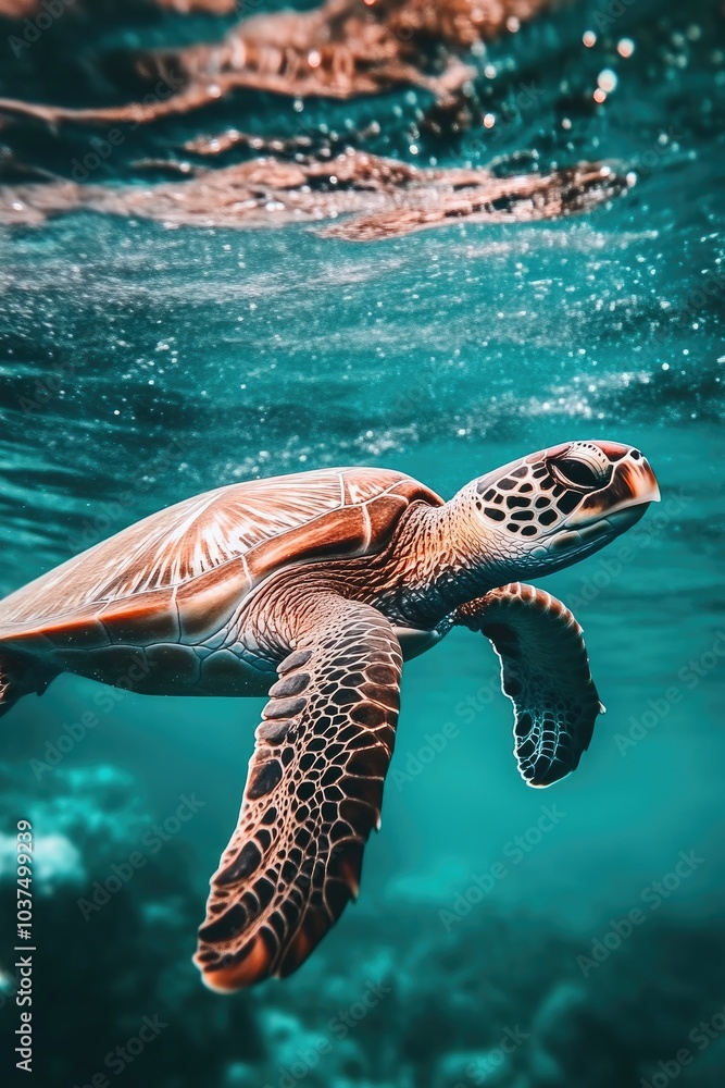 Fototapeta premium Breathtaking Underwater Scene with Sea Turtle