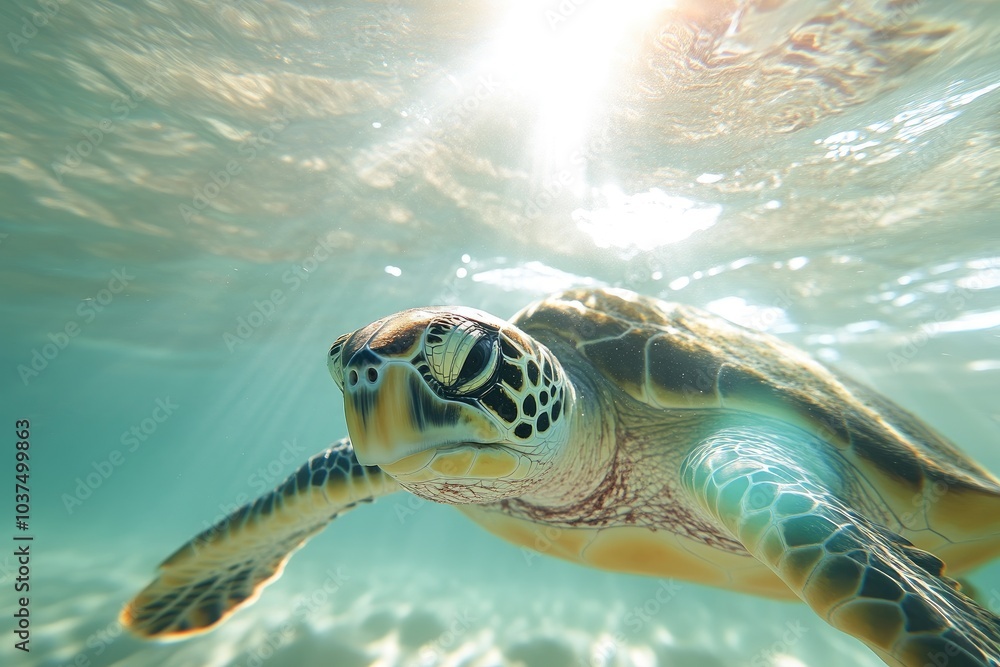 Fototapeta premium Captivating Underwater Scene Featuring a Sea Turtle