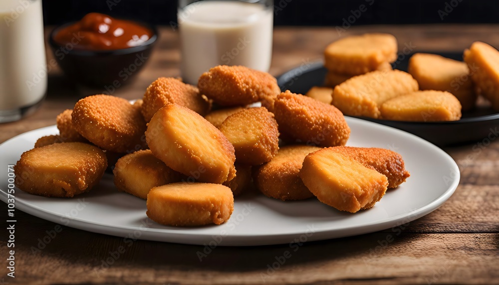 Golden Chicken Nuggets on a White Plate Golden Chicken Nuggets on a White Plate