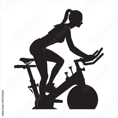 spinning bike exercise female player with celtic knot silhouette on white background
