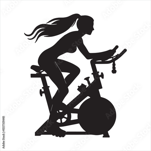 spinning bike exercise female player with celtic knot silhouette on white background
