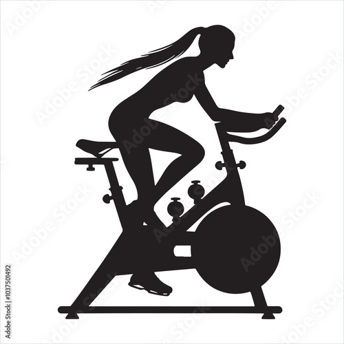 spinning bike exercise female player with celtic knot silhouette on white background
