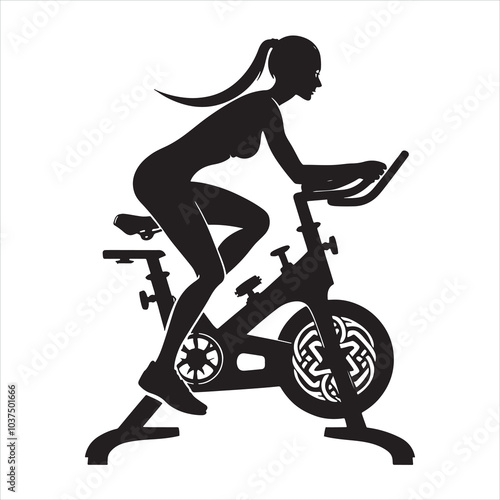 spinning bike exercise female player with celtic knot silhouette on white background

