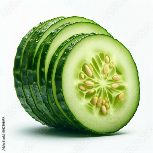 Fresh Cucumber and Slices Isolated on White Background with Clipping Path - Professional Food Photos photo