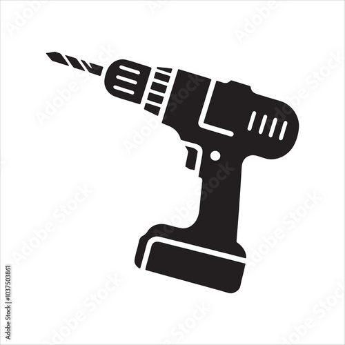 Manual hand drill silhouette on white background
