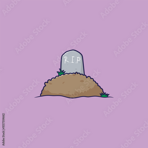 Cute Old graves in cartoon style. Vector illustration of scary coffins for halloween on Purple background.