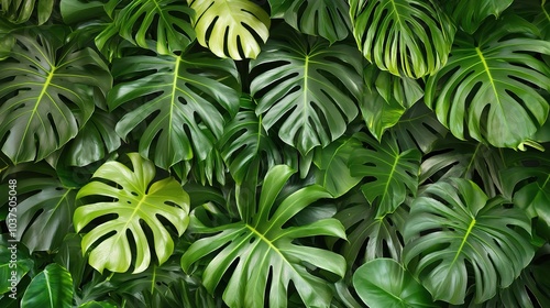 Lush Green Tropical Leaves Background