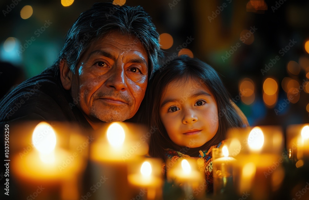 Family celebrating misa de gallo: candlelit midnight mass tradition Family celebrating misa de gallo: candlelit midnight mass tradition
