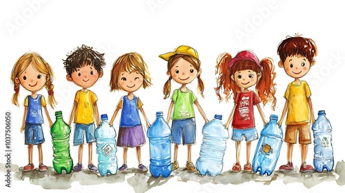 Children Holding Plastic Bottles for Recycling