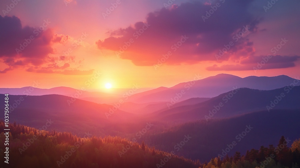 Serene Mountain Sunset with Vibrant Colors Serene Mountain Sunset with Vibrant Colors