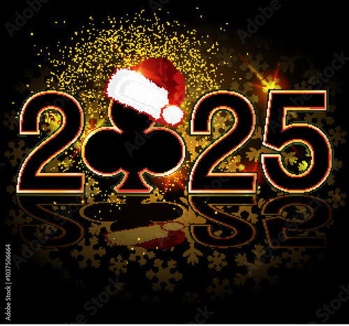 Casino new 2025 year , poker clubs card, vector illustration