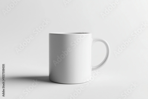 White mug mockup on a white background, high resolution, with a large empty space around the cup