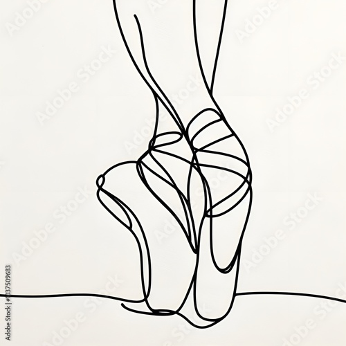 Black and white illustration of pointe shoes in minimalist style