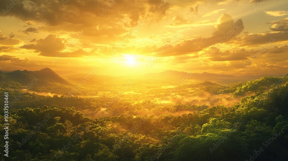 Obraz premium Serene Sunrise Over Lush Green Valley