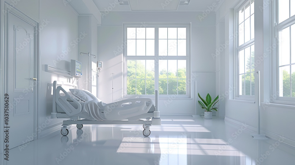 Sterile Hospital Room with Sunlight Sterile Hospital Room with Sunlight