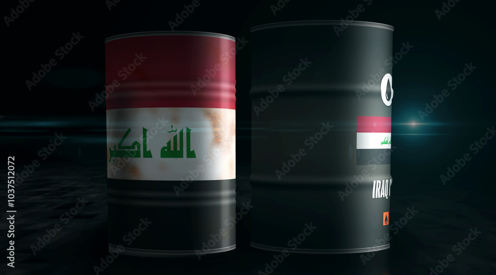 Iraq oil crude petroleum fuel barrels in row Iraq oil crude petroleum fuel barrels in row