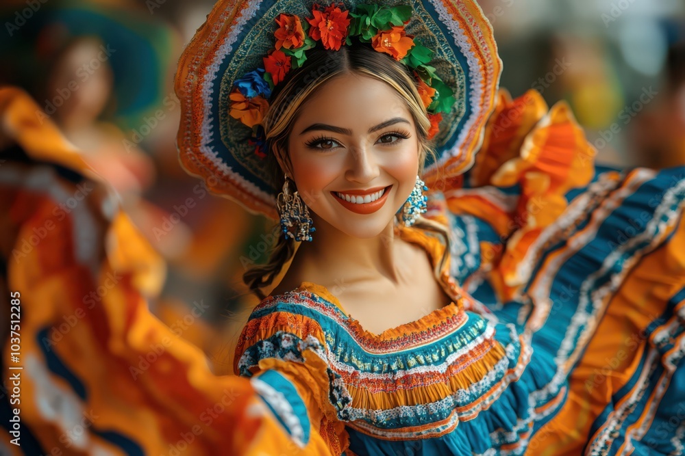 Fototapeta premium Traditional mexican folk dancer in vibrant attire celebrating cultural heritage