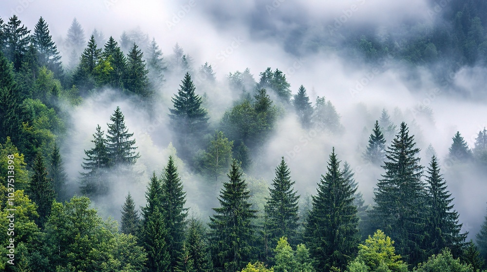 Misty Forest View in Mountain Landscape Misty Forest View in Mountain Landscape