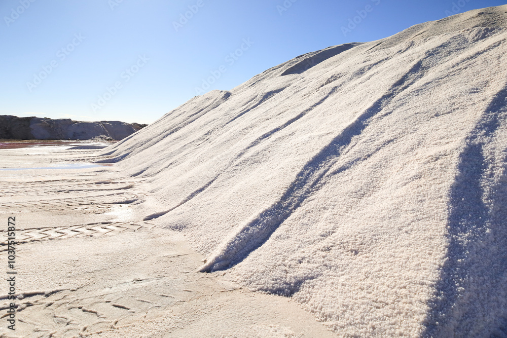 Fototapeta premium Mountain of salt in the saltworks of Santa Pola town, Spain