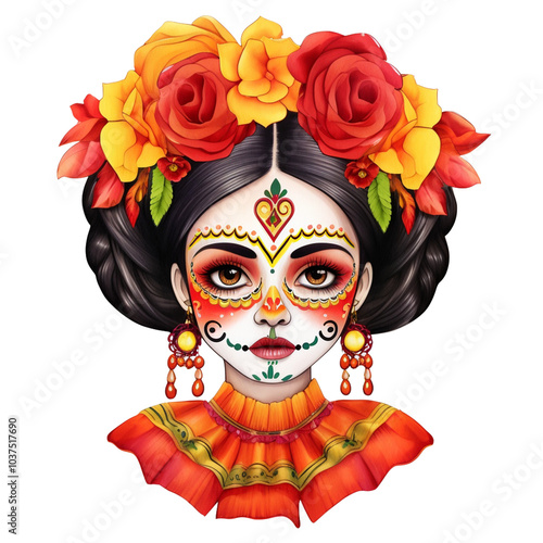 Wallpaper Mural La Catrina girl in floral wreath. Watercolor illustration for the Day of the Dead holiday. Torontodigital.ca