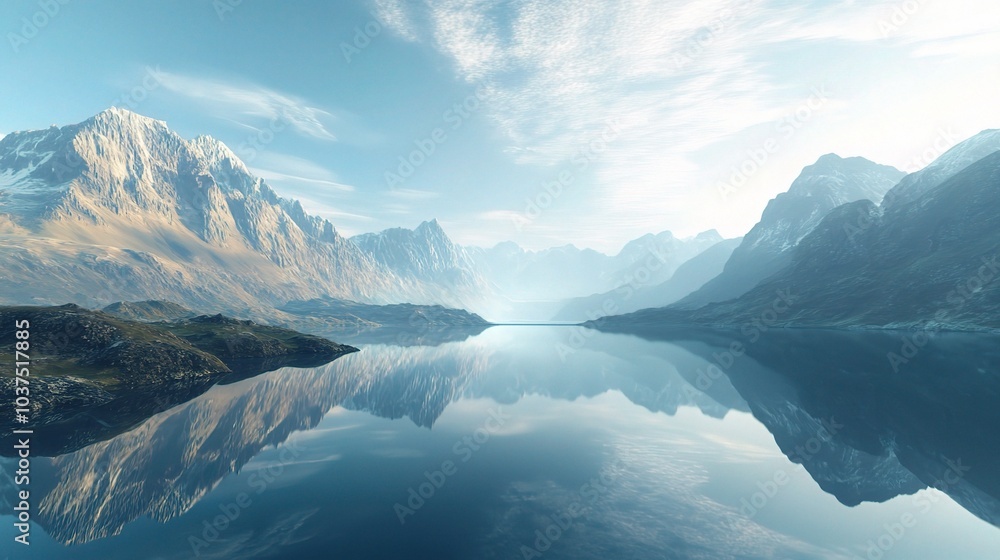 Serene Mountain Lake with Mirror Reflection Serene Mountain Lake with Mirror Reflection