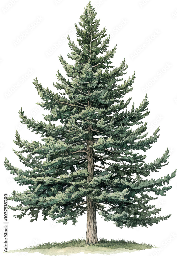 Fototapeta premium Large pine tree with lush branches, forest landscape 