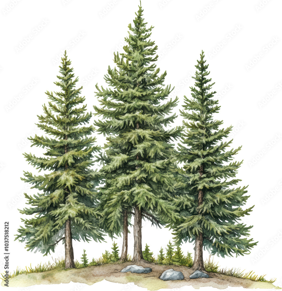 Group of tall evergreen trees, forest nature illustration
Group of tall evergreen trees, forest nature illustration