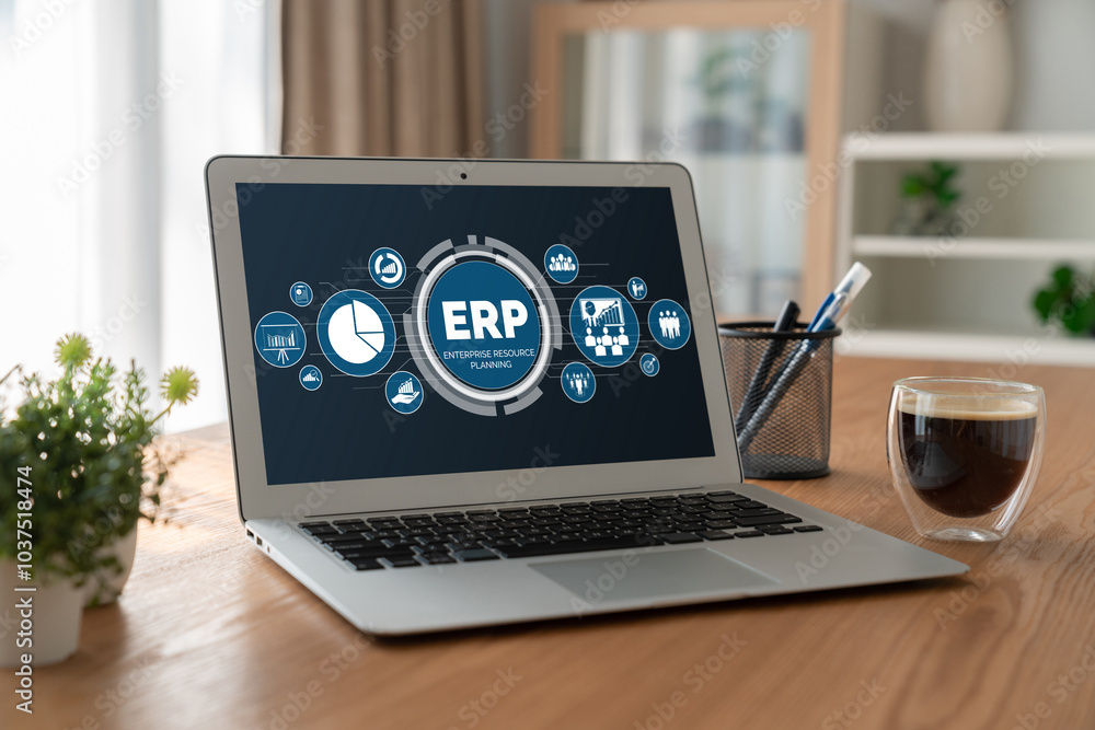 Fototapeta premium ERP enterprise resource planning software for modish business to plan the marketing strategy