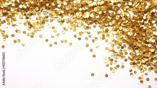 Shimmering Gold Confetti on White Background