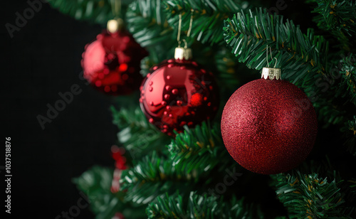 Christmas balls in close-up on the Christmas tree. Decorations for Christmas trees. The concept of celebrating New Year and Christmas