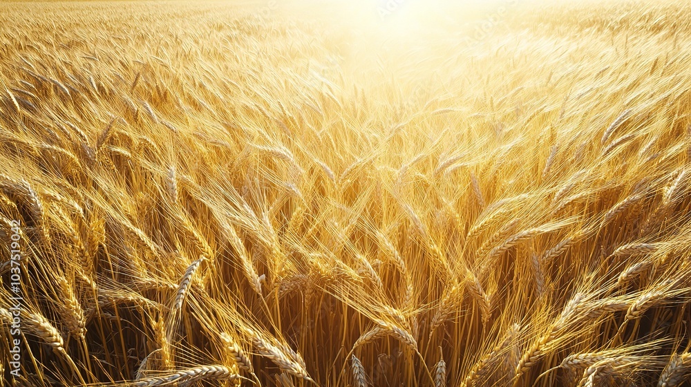 Golden Wheat Field at Sunset in a Rural Landscape Golden Wheat Field at Sunset in a Rural Landscape