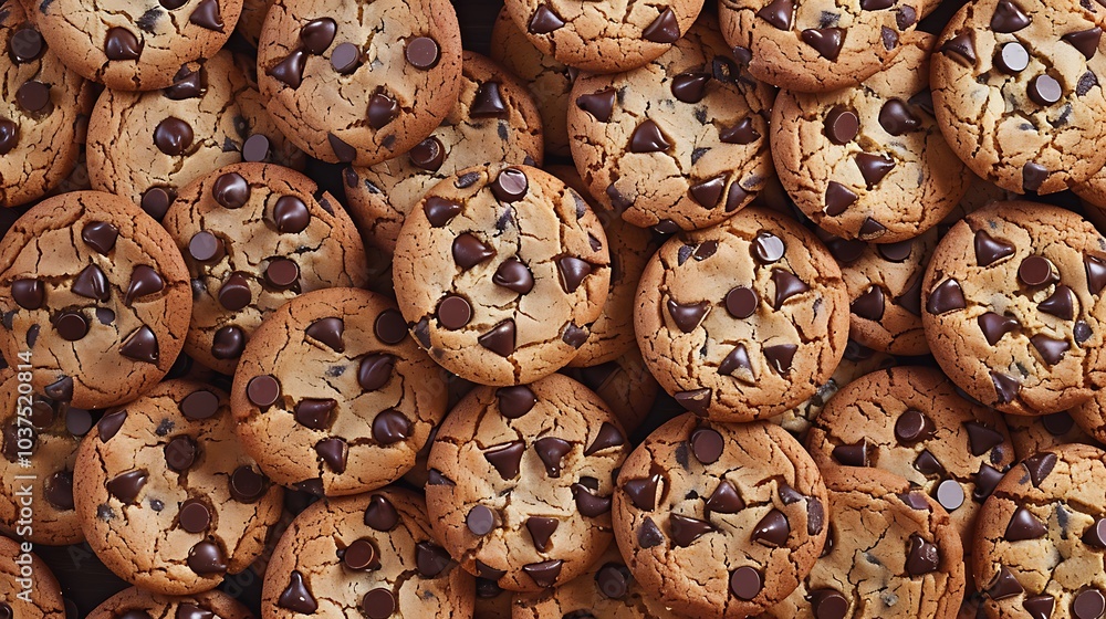 Numerous chocolate chip cookies as a background backdrop Numerous chocolate chip cookies as a background backdrop