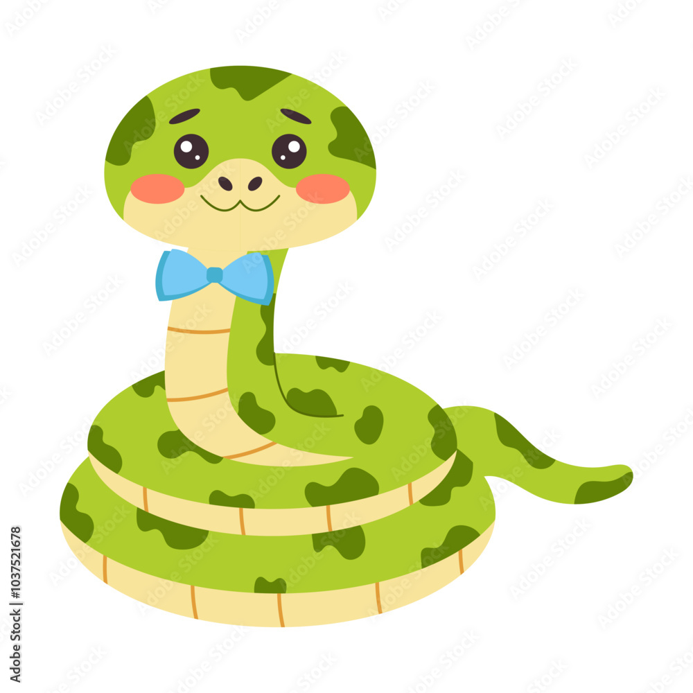 Naklejka premium Cute snake with bow tie. New Year Holiday. Vector illustration.