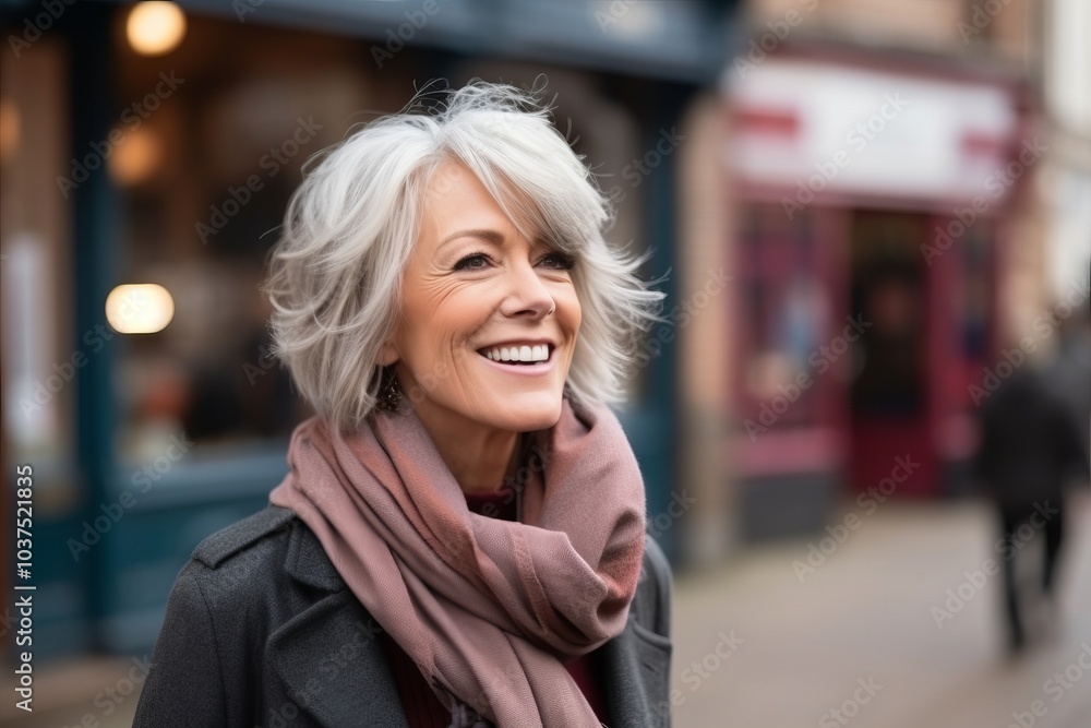 Portrait of a smiling senior woman walking in a city street. Portrait of a smiling senior woman walking in a city street.
