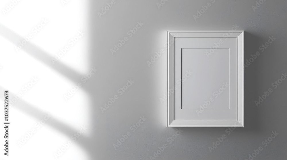 elegant white picture frame on a soft gray wall, with gentle shadows creating a serene ambiance, perfect for showcasing art or photography in minimalist decor elegant white picture frame on a soft gray wall, with gentle shadows creating a serene ambiance, perfect for showcasing art or photography in minimalist decor
