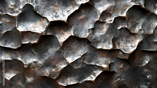 close-up of textured metal surface with abstract patterns, industrial design elements for backgrounds and material textures, reflective metallic details