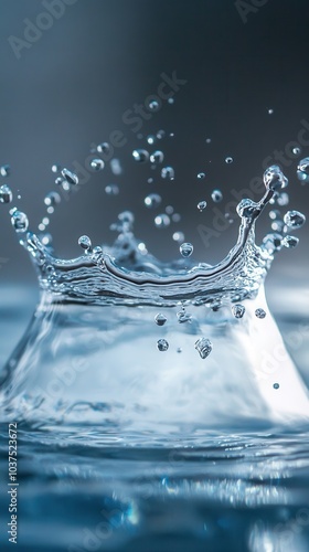 A dynamic image capturing the precise moment of a water splash, with sparkling droplets suspended in the air, highlighting the beauty of liquid motion. photo