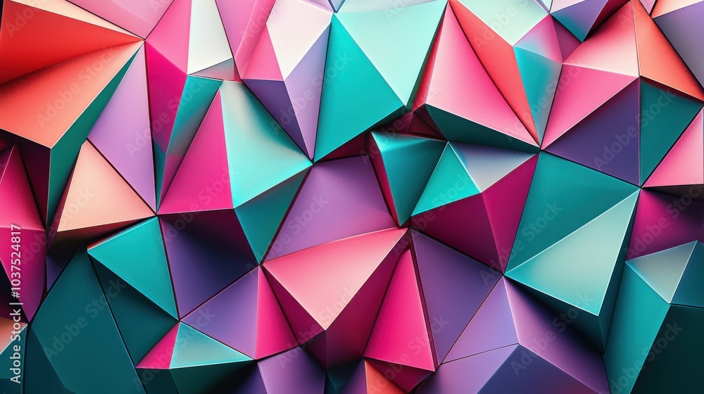This image features a vibrant and modern geometric pattern made of colorful triangular shapes arranged in an abstract form. This image features a vibrant and modern geometric pattern made of colorful triangular shapes arranged in an abstract form.