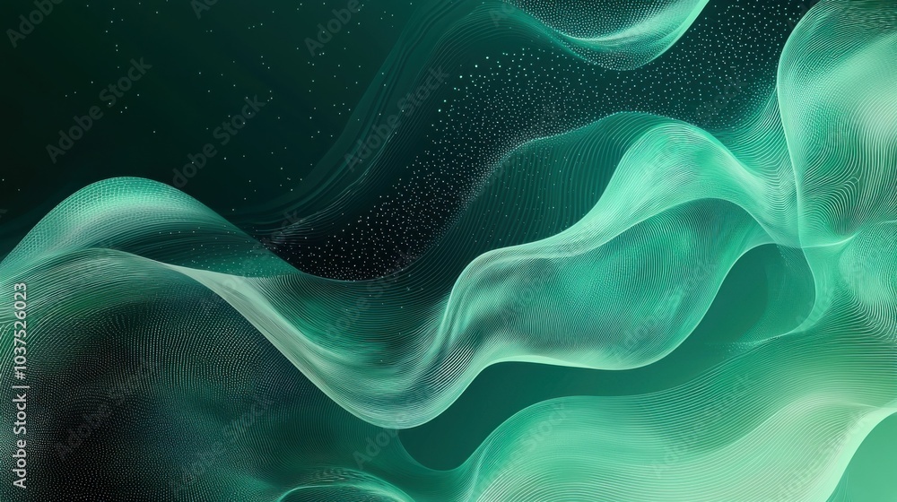 An abstract digital artwork featuring fluid wavy lines in shades of green against a dark background, illustrating modern design and texture. An abstract digital artwork featuring fluid wavy lines in shades of green against a dark background, illustrating modern design and texture.