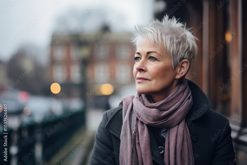 Portrait of a beautiful senior woman with short hair in the city Portrait of a beautiful senior woman with short hair in the city