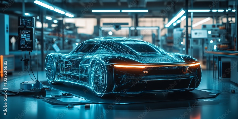 a car, in a lab, futuristic, embedded technology, computer, high tech, a car, in a lab, futuristic, embedded technology, computer, high tech,