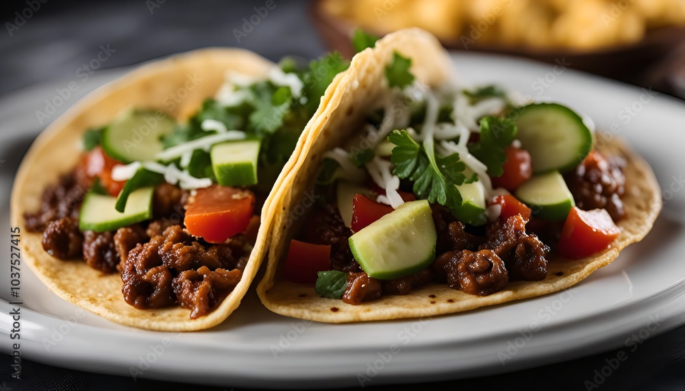 Delicious Tacos with Ground Meat and Fresh Vegetables Delicious Tacos with Ground Meat and Fresh Vegetables