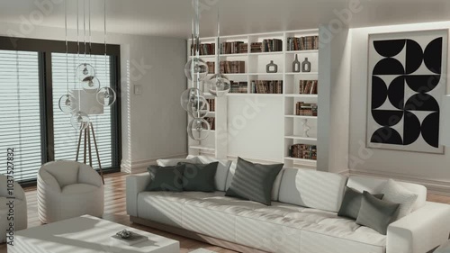 Large luxury modern bright interiors room mockup illustration 3D rendering image