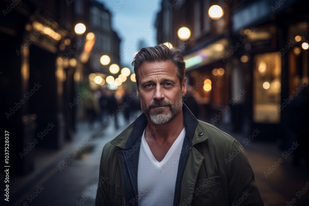 Portrait of a handsome middle-aged man in a city street. Portrait of a handsome middle-aged man in a city street.