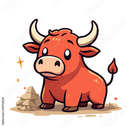 Vector illustration of cute red bull, cartoon mascot