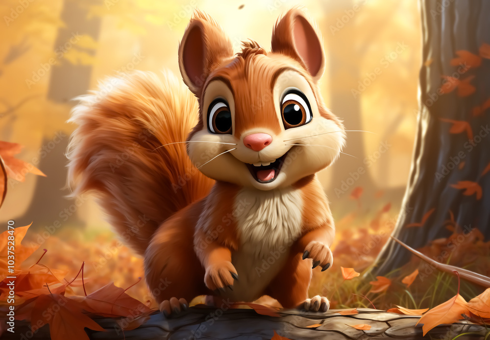 Cute cartoon of a baby squirrel for illustrations for children. Autumn colors
Cute cartoon of a baby squirrel for illustrations for children. Autumn colors
