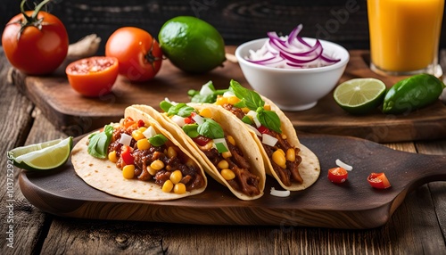 Wallpaper Mural Delicious Tacos with Corn, Meat, and Vegetables Torontodigital.ca