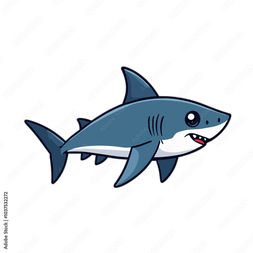 Fototapeta premium Cartoon shark vector illustration in blue, marine life symbol