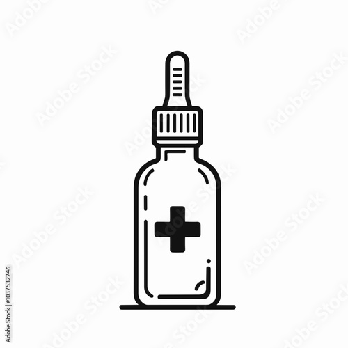Medicine dropper bottle vector icon in black, pharmacy symbol